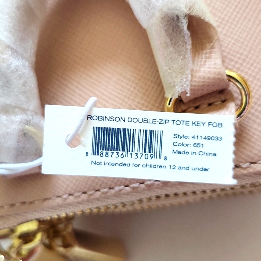 NWT TORY BURCH Mini Robinson Double Zip Leather Tote Gold Key Fob Bag Charm - Picture 9 of 9